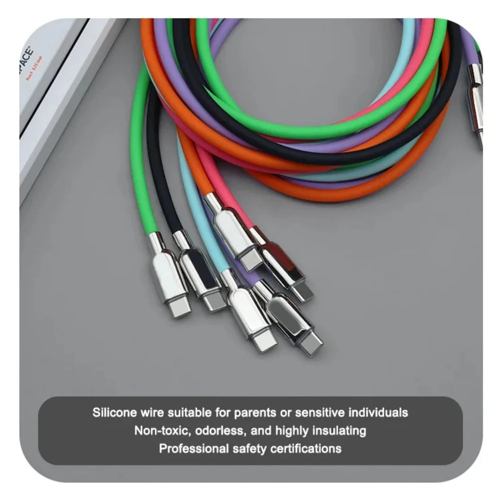 240W PD Fast Charge Dual Type-C Cable Usb C to C Liquid Silicone Flexible Charger Line for iPhone 16 Huawei Mate 60 Samsung S24 Qme