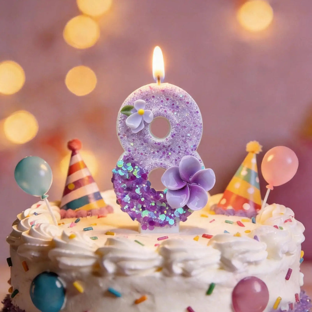 Number Birthday Candles Glitter Sequins Cake Toppers Floral Design Qme