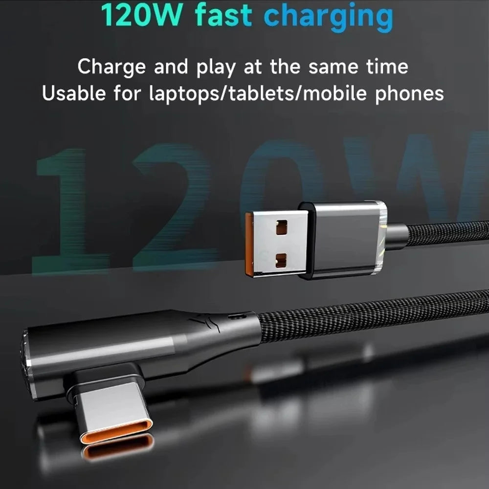 120W USB Type-C To Type-C Fast Charging Cable 90 Degree Elbow Data Cable Quick Charging Data Wire Charger Line 0.25M 1M 2M 1.5M Qme