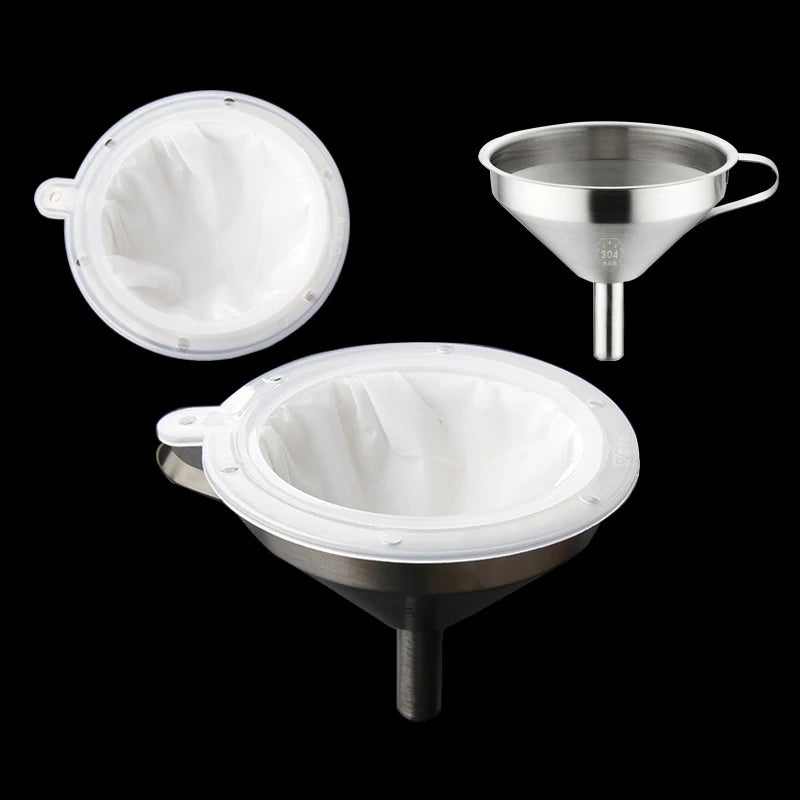 100/120/200/300/400/450 Mesh Nylon Filter Stainless Steel Funnel For Fruit Milk Traditional Chinese Medicine Oil White Wine Qme
