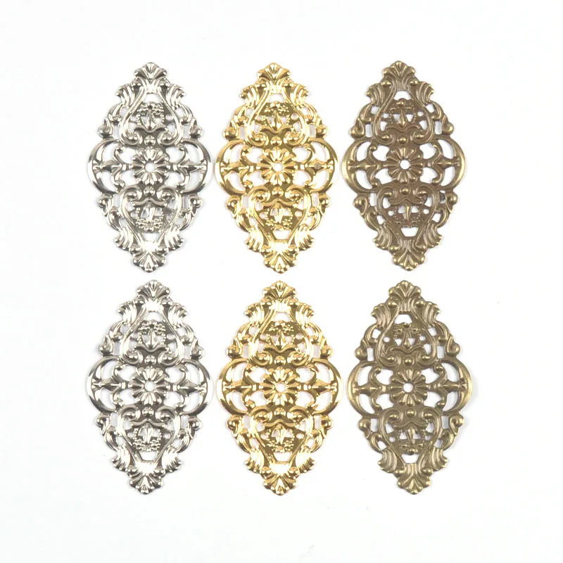 10Pcs 3Colors Antique Rhombus Flower Filigree Wraps Connectors DIY Scrapbook For Jewelry Making Home Decor Metal Crafts yk0904 Qme
