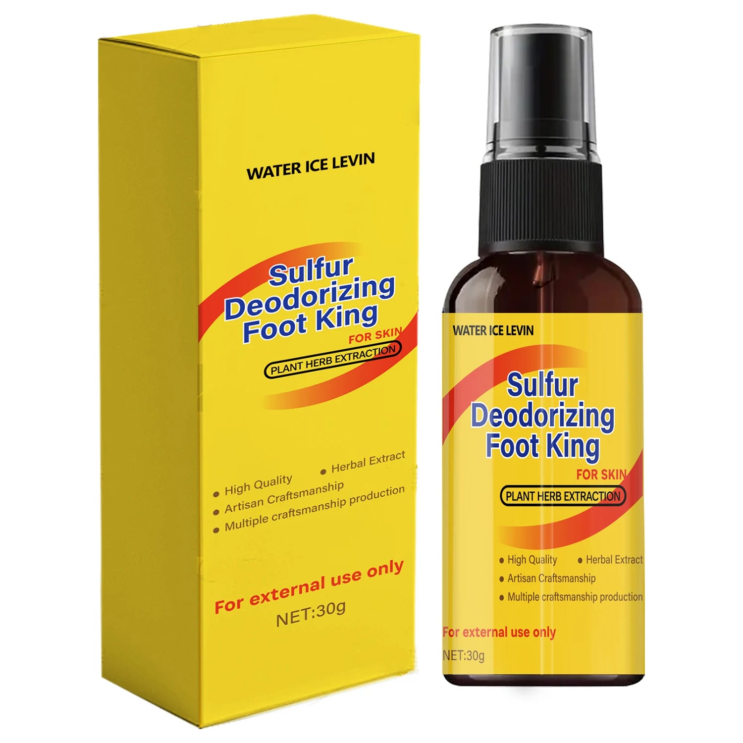 Sulfur Deodorizing Foot Spray & Foot King - Plant Herbal Extract Formula for Effective Odor Control & Skin Moisturizing. Qme YELLOW 30g