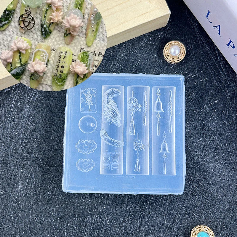 Nail Art Mold 3D Chinese-style Silicone Exquisite Dragon Copper Coins Qme