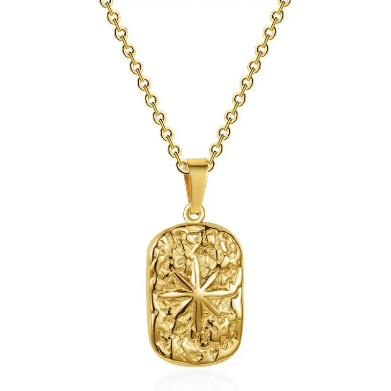Unique Eight-pointed Star Compass Pendant Necklace for Men High Quality Stainless Steel Jewelry Christmas Gift Qme A2