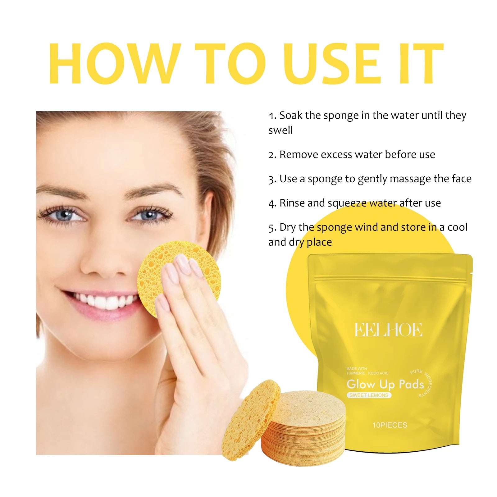 Turmeric Cleansing Pad Deep Clean Remove Dirt Oil Control and Soften Dead Skin Exfoliating Facial Pads for Acne-Prone Skin Qme