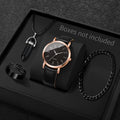 4PCS/Set Fashion Arabic Dial Men Business Watches Simple Leather Strap Quartz Wristwatch Jewelry Set Reloj Hombre (Without Box) Qme Black Without Box