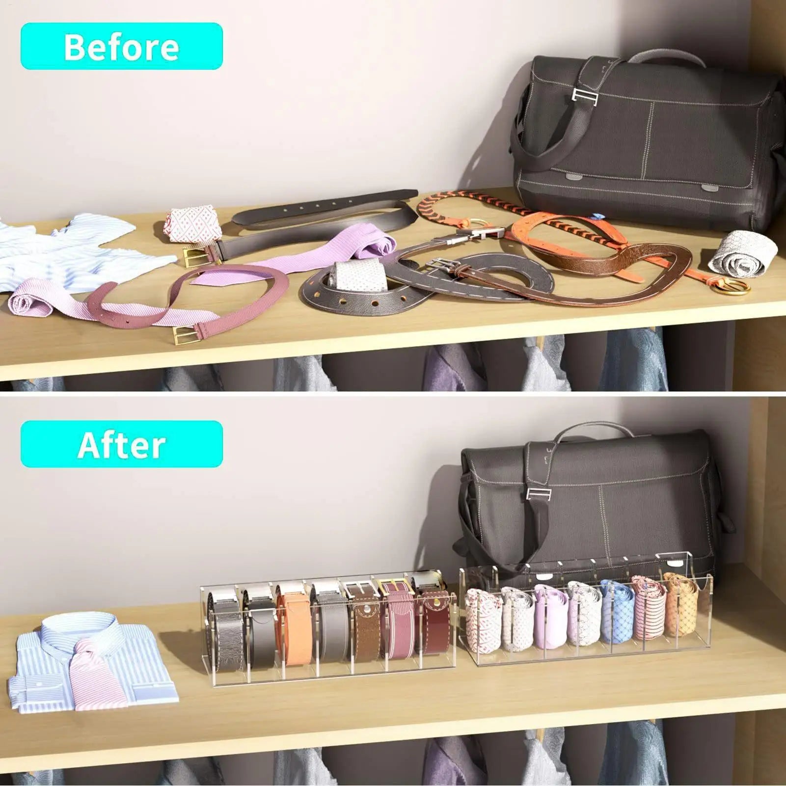 C Men Acrylic Belt Holder Organizer Clear Display Case Multi-purpose Qme