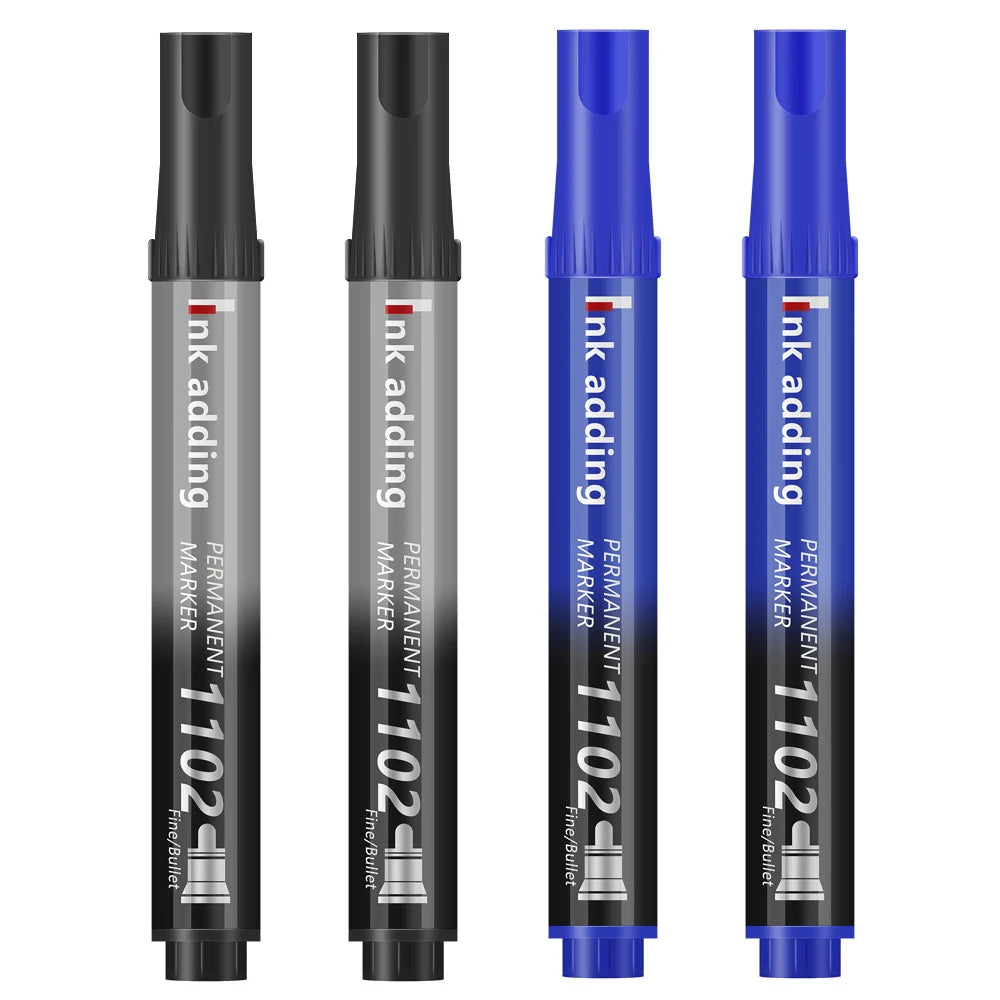 4Pcs/Set Permanent oily Marker Pen Waterproof Markers Crude Nib Black Blue Red Green Ink 2-3mm Color Marker Pens Qme 2 black 2 blue