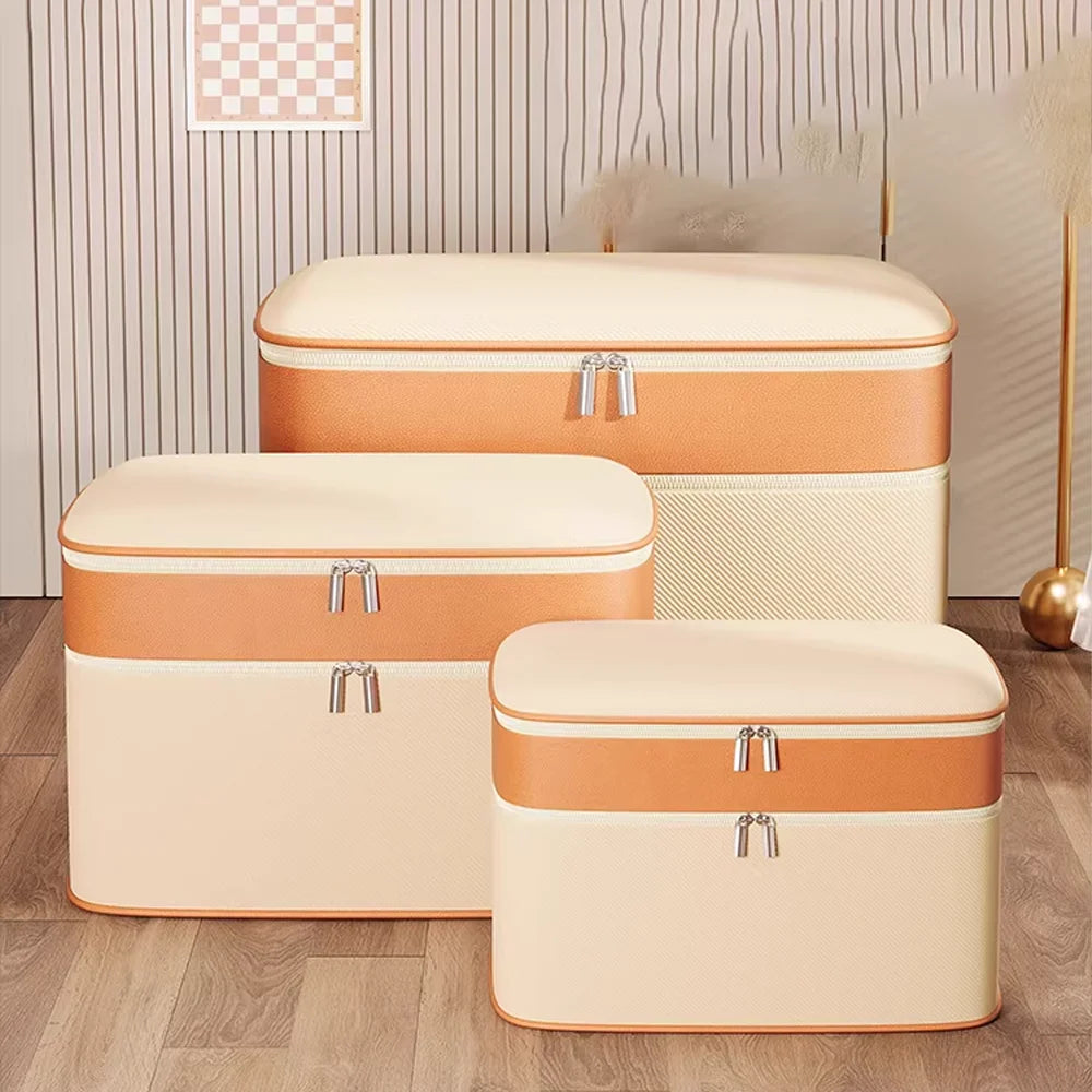 PU Double-Layer Storage Box for Clothes & Quilts, Large Capacity Wardrobe Layered Organizer for Seasonal Items & Bedding Qme
