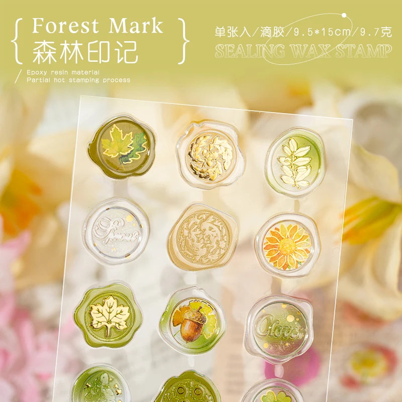 1 Sheet Classical Floral Wax Seal Epoxy Sticker Pack for DIY Craft, Scrapbook Material, Birthday Gift, Teaching Reward Qme 3