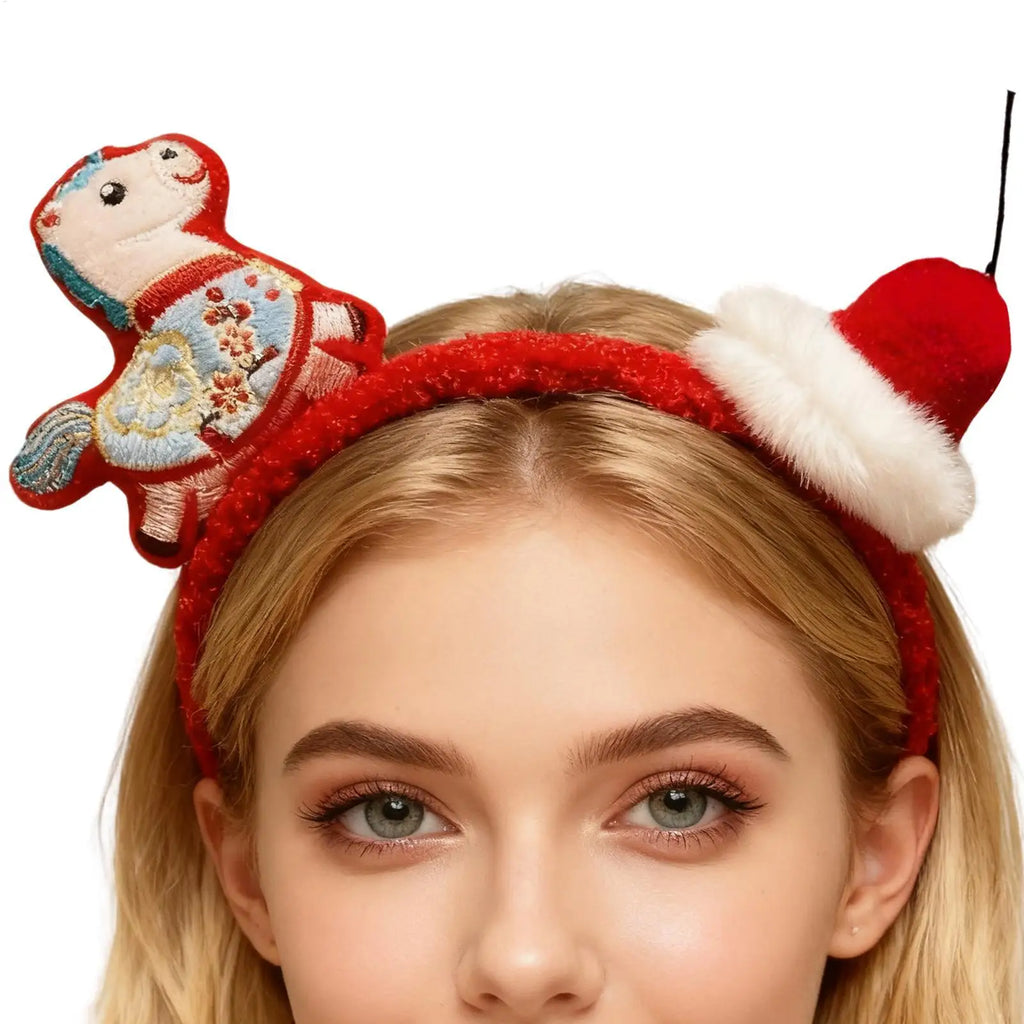 Funny Cartoon Horse Headband New Year Headband Plush Pony Mascot Hair Hoop Plush Fortune Hairband Spring Festival Headband Qme