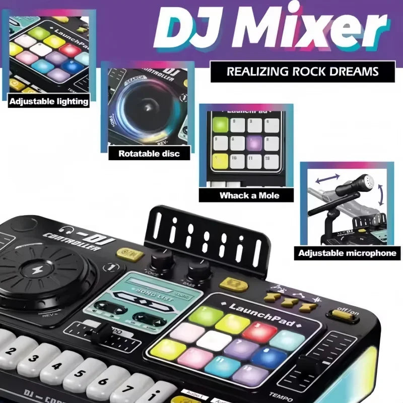 Kids Simulation DJ Mixer Controller Toys Multifunctional Music Effects Electronic Piano Keyboard Learning Birthday Gift Boy Girl Qme
