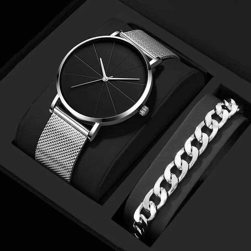Mens Fashion Business Quartz Wristwatch Fashion Calendar Men Watch Mesh Belt Men Luxury Silver Bracelet Watches Qme Silver Black No
