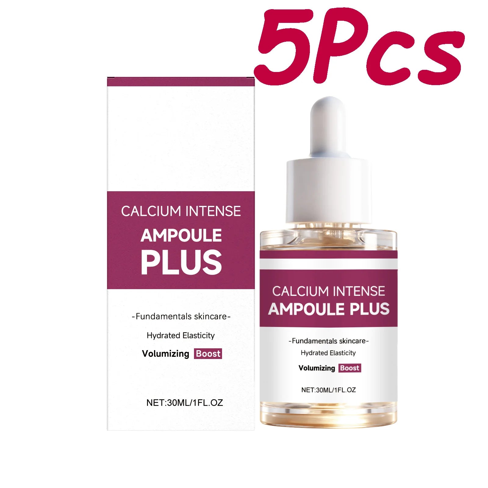 Calcium Intense Ampoule Plus with Collagen Moisturizing Essence Firming Smoothing Brightening Revitalizing Hydrating Face Serum Qme 5 x 30ml Boxed