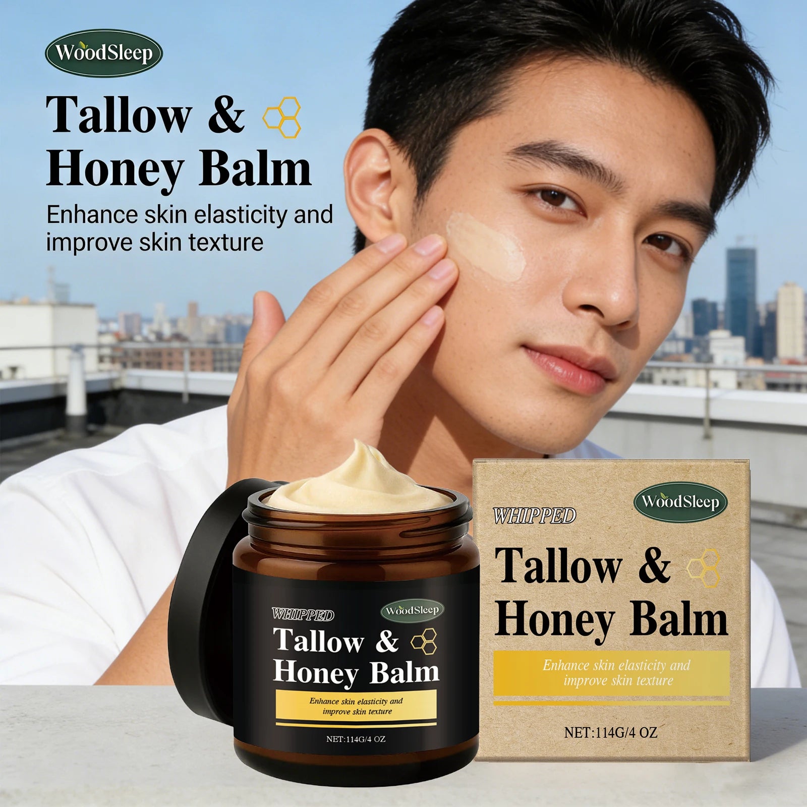 Beef Tallow Honey Balm for Men Lasting Moisturizing Dryness Soothing Skin Firming Smoothing Roughness Anti Aging Face Cream Qme
