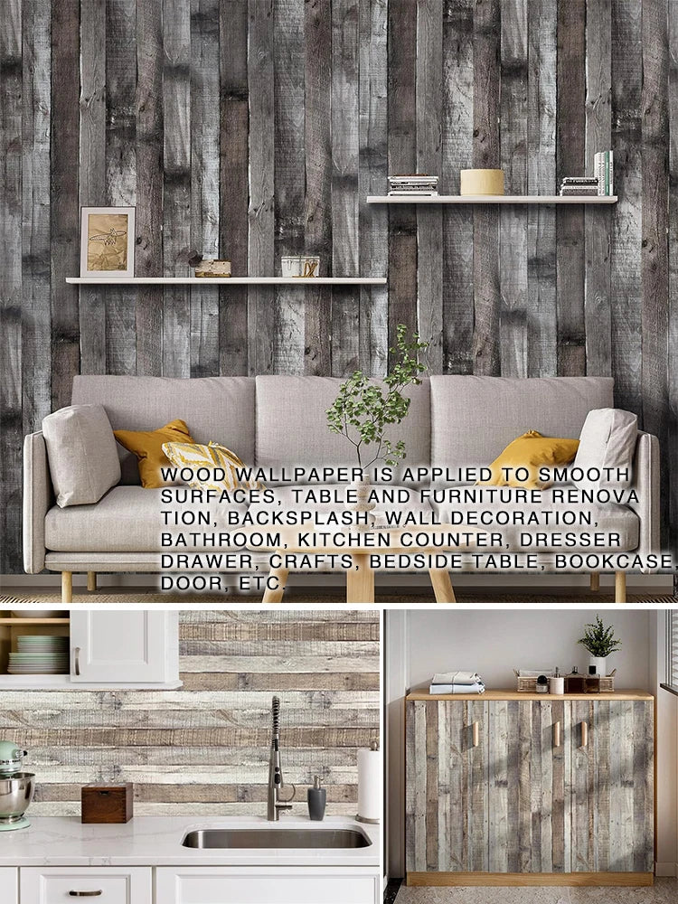 Vintage Self Adhesive Wood Wallpaper Natural Wood-dark Grey Contact Qme