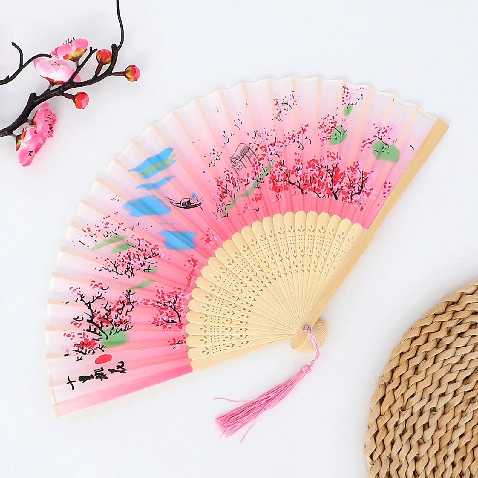 Chinese Style Folding Wood Dance Fans Hollow Ribs Elegant Vintage Style Trim Handheld Fan Foldable Wedding Party Home Decor Qme One Size D