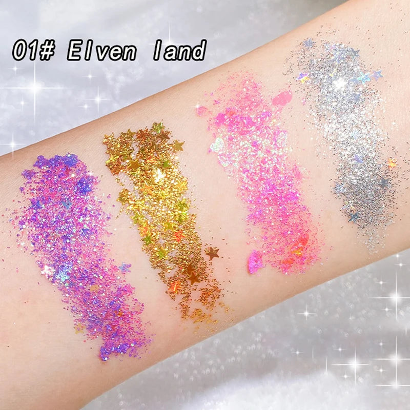 Sparkling Diamond 4 color eyeshadow tray - Halloween pumpkin and cherry tones, blue/gold/yellow, cosplay and stage makeup Qme