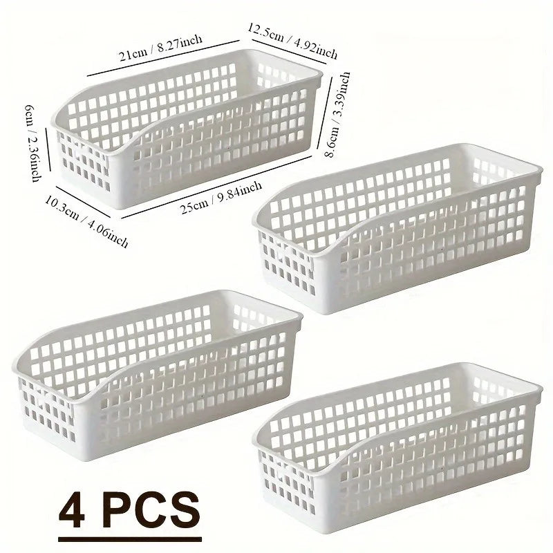 4pcs Stackable Storage Basket Set-Multifunctional Plastic Storage Box,Suitable for Books, Snacks,etc.Ideal Choice for Family Qme white 4pcs