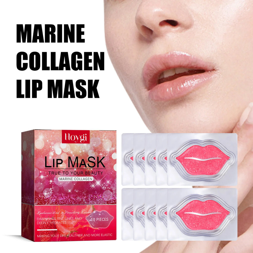 10Pcs Marine Collagen Lip Mask Nourishing Lip Care Moisture Fruits Essence Firming Moisturizing Labial Gel Patch Lips Pad Patche Qme