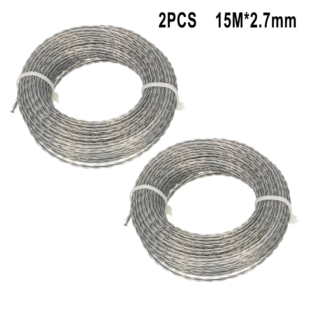 2 Rolls 15M 2.0/3.0mm Trimmer Nylon thread Rope Core-Reinforced Grass Trimmer Line 2.0- 3.0 Mm X 15m(30m) Line Spool Qme 15mx2.7mmx 2pcs