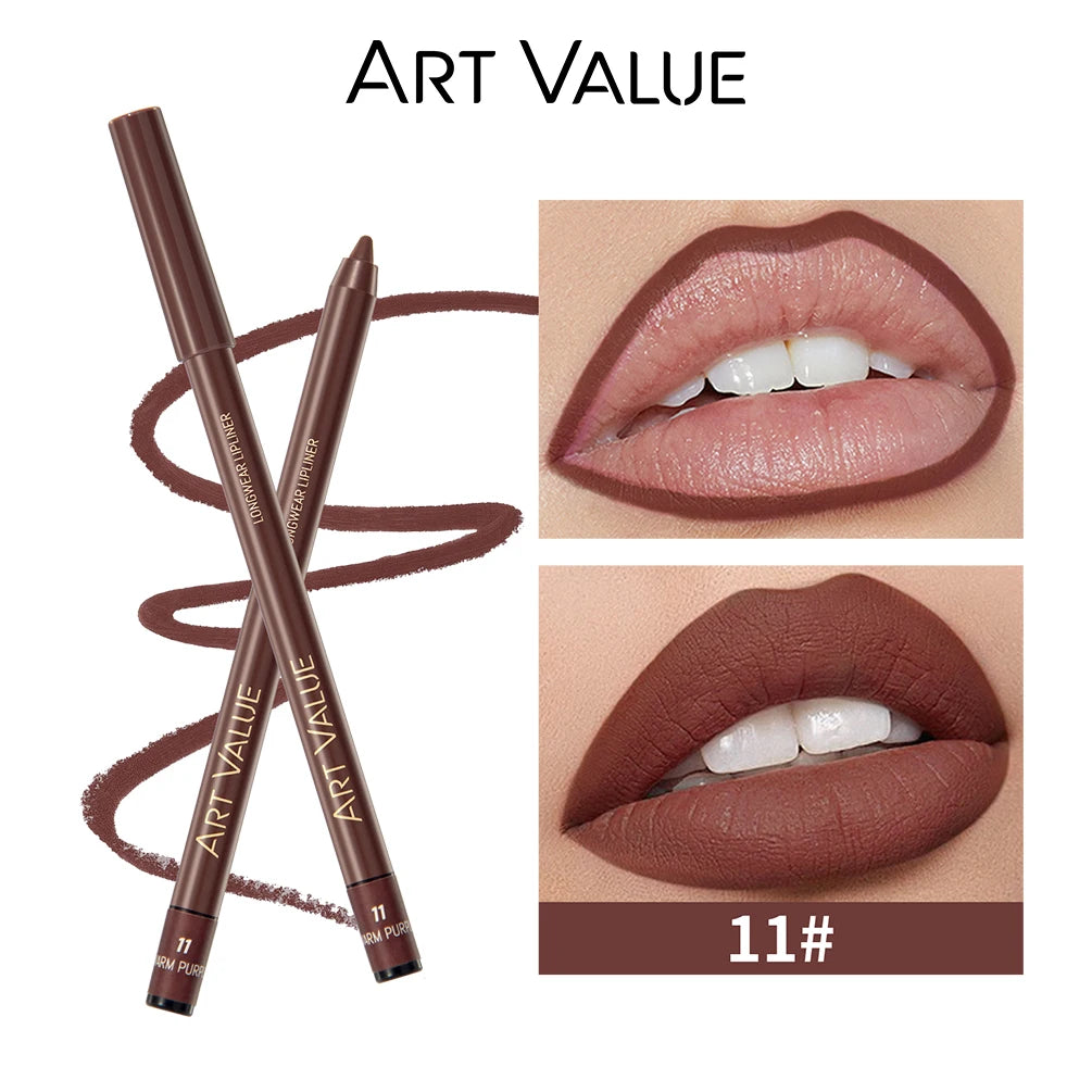 ART VALUE 12 Colors Nude Lipstick Pencil Waterproof Long Lasting Sexy Red Lip Liner Pen Matte Lip Contour Pen Makeup Lip Stain Qme 11