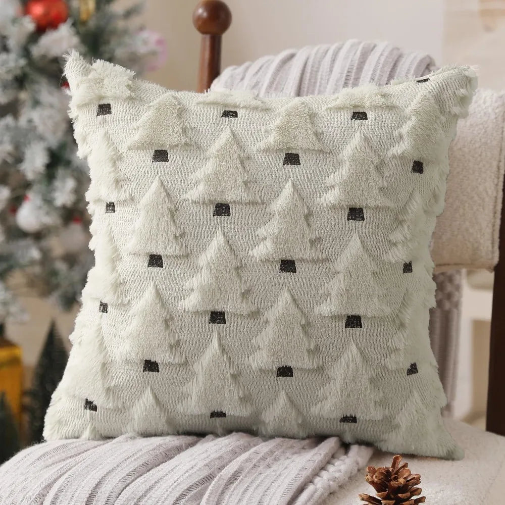 Christmas Pillow Covers 18x18inch Tree Throw Cases Soft Plush Winter Qme White 450*450mm