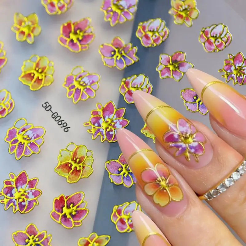 Blossom Floral Nail Stickers Bronzing 5D Spring Summer Petal Qme