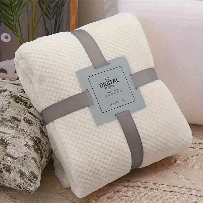 1 solid color flannel blanket, coral fleece sofa cover blanket, air conditioning blanket, nap blanket Qme Ivory 70x100cm