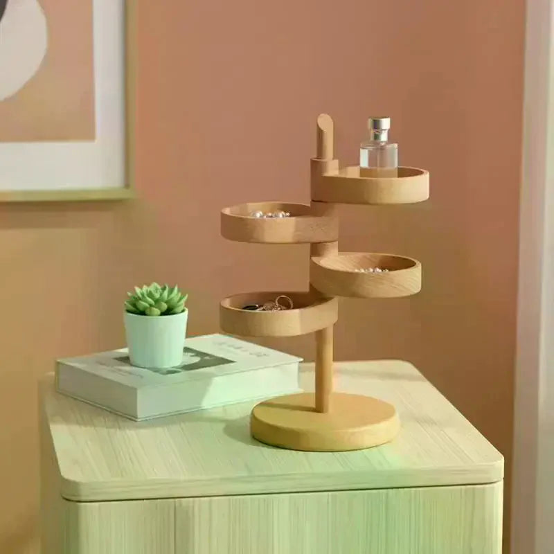 Rotating Solid Wood Key Rack Multi-layer Space-Saving Entry Door Organizer Desktop Jewelry & Watch Display Stand Home Decor Qme