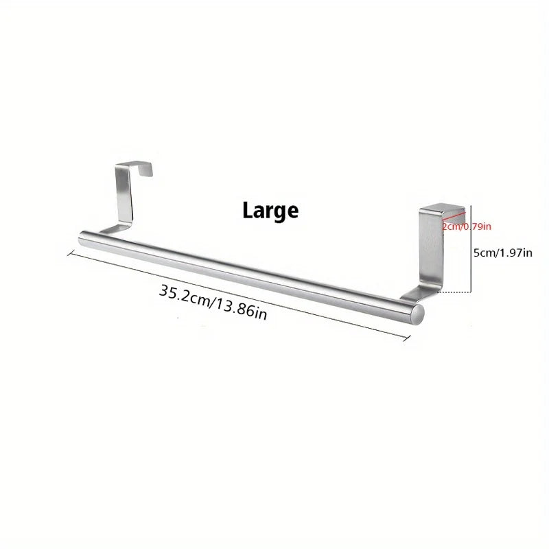 1pc Kitchen Stainless Steel Towel Rack Storage Rack Non-Porous Cabinet Door Back Rag Rack Storage Qme L