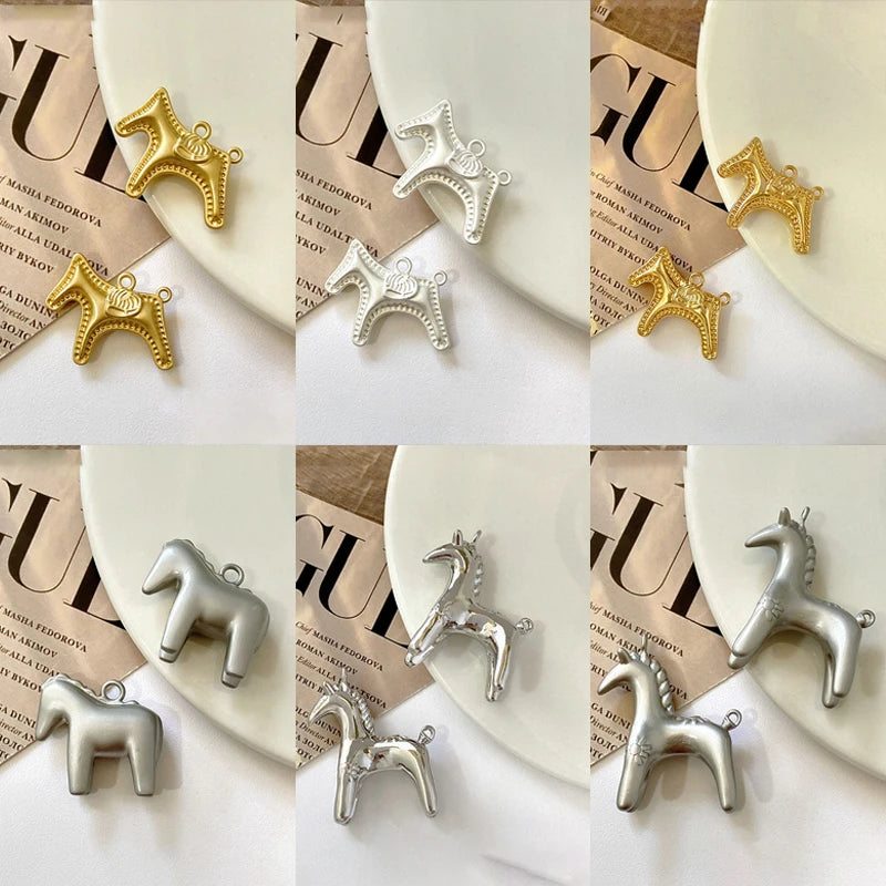 1Pcs Cute Gold Silver Color Horse Charms Pendants For Jewelry Making Necklace Earrings Bracelet DIY Accessories Supplies Qme