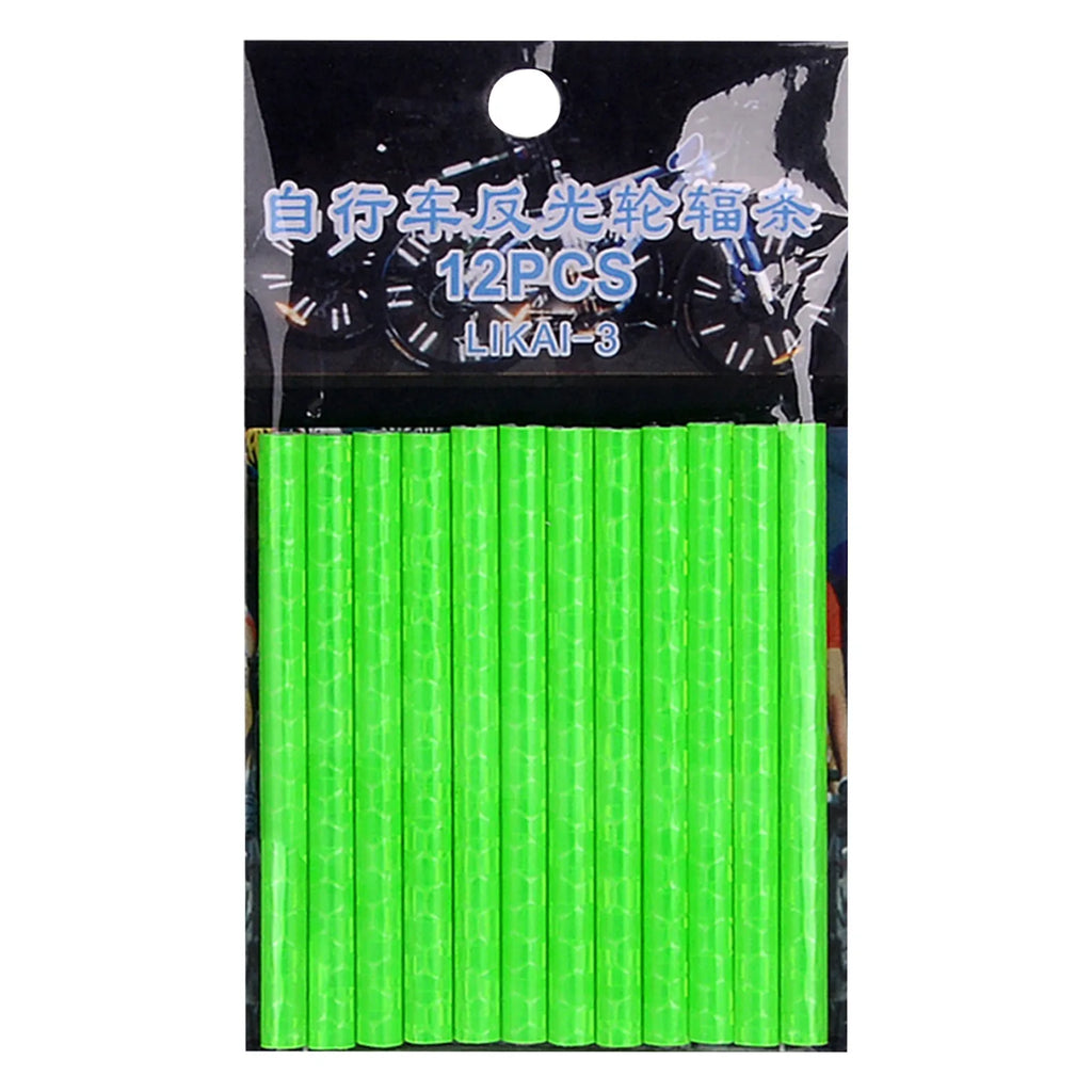 12PCS DIY Cycling Bicycle Wheel Reflective Spoke Colorful Tube Safety Warning Light Bike Accessories Decoration Qme Green
