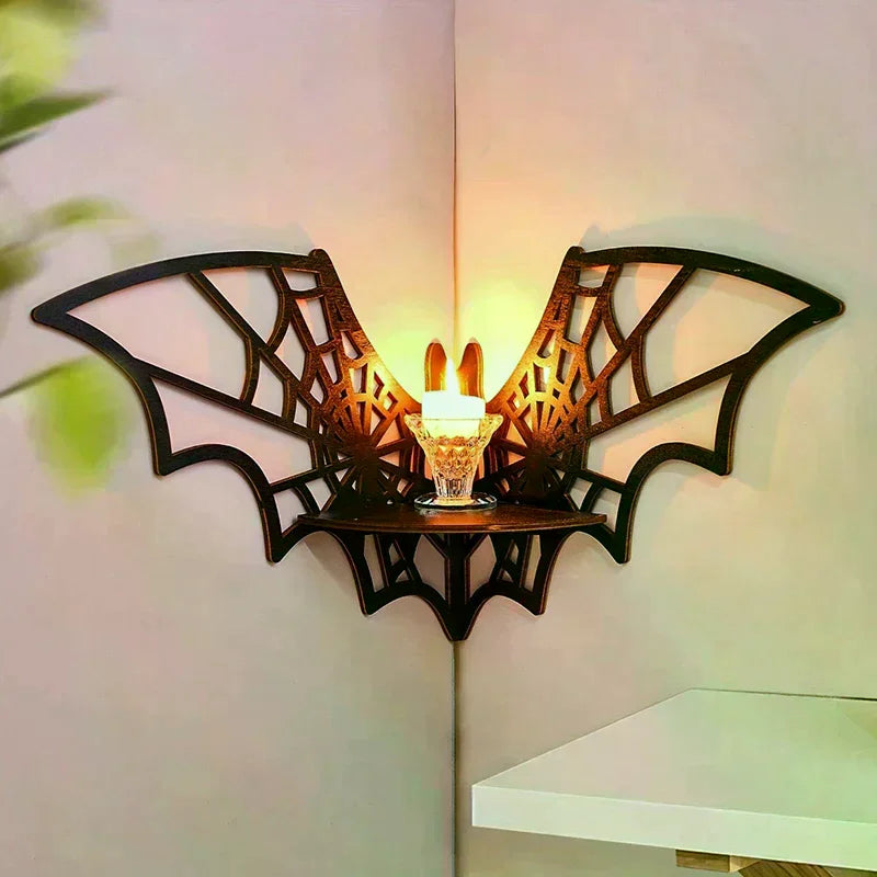 Bat Corner Shelves Wooden Floating Bat Wall Corner Shelves Gothic Jewelry Display Shelf Halloween Decorative Shelf For Home Qme