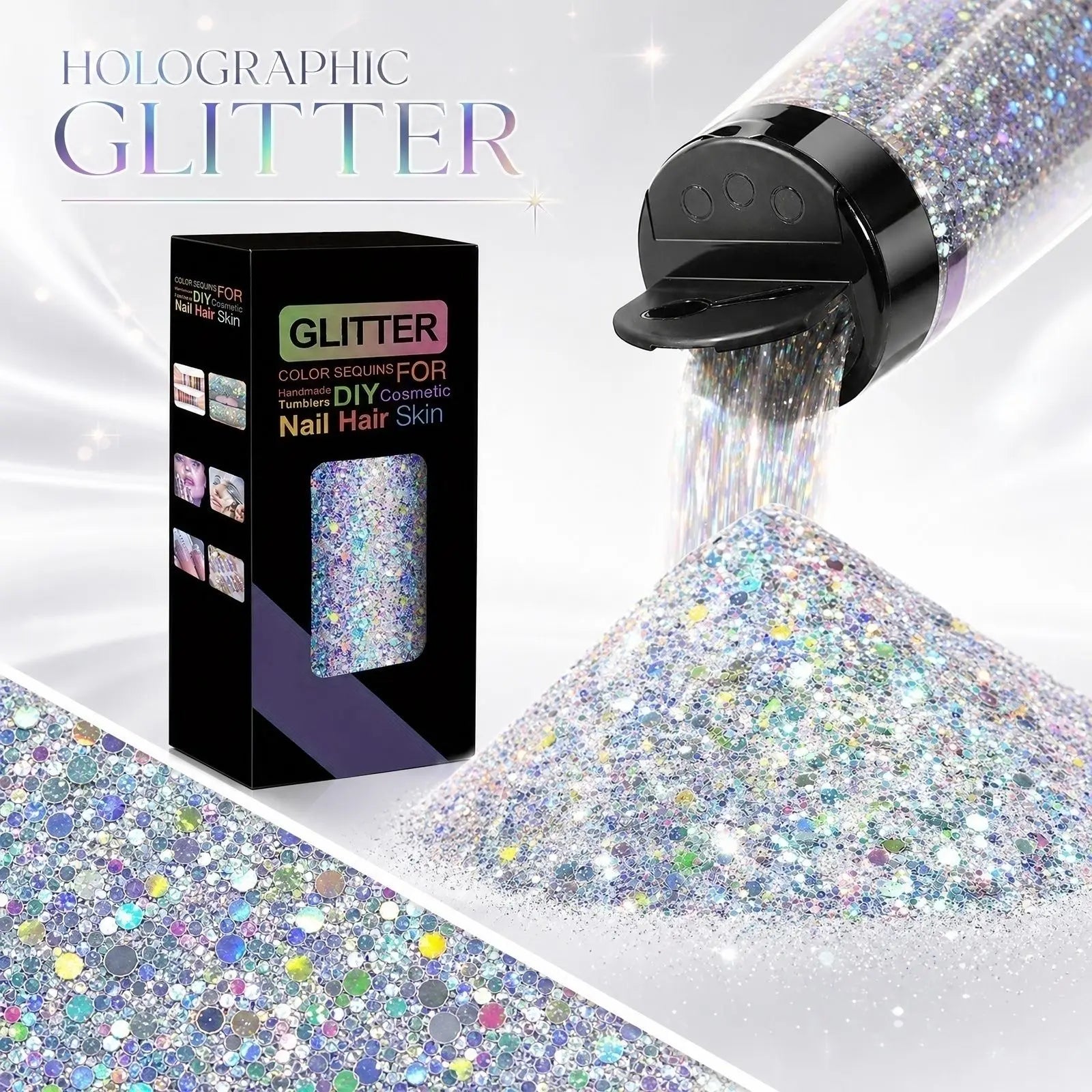 PET Flakes Mixed with Fine Gold Foil Glitter Body Face Eyes Nails DIY Makeup Supplies Halloween Christmas Party Decor Props Qme White One Size
