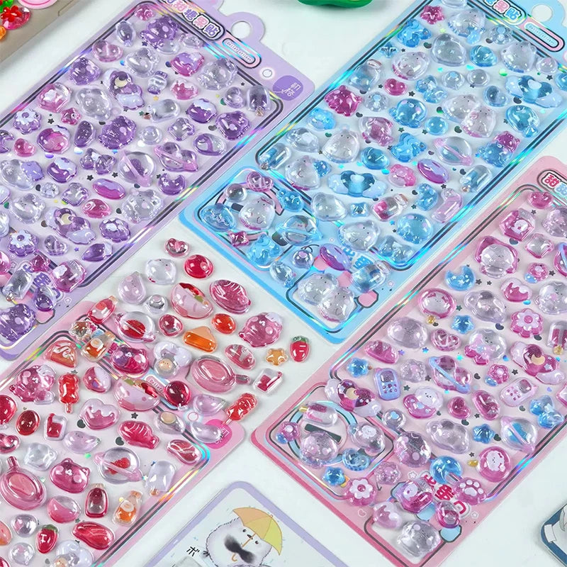 Cute Cartoon 3D Relief Crystal Sticker DIY Laptop Water Bottle Phone Case Decorative Stickers Qme