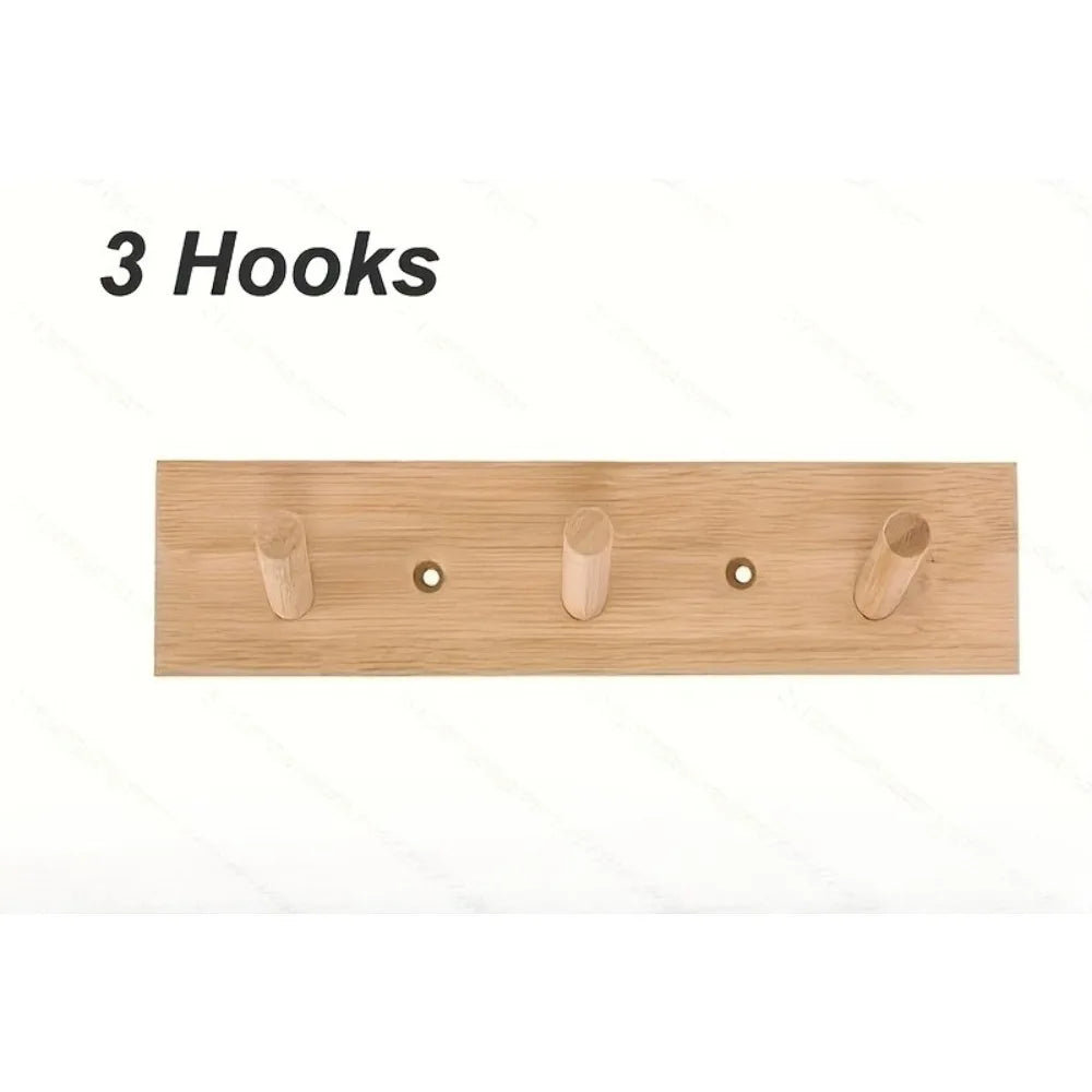 Natural Wood Wall Mounted Coat Rack, Multi-hook Hanger for Clothes & Bags Qme 3 Hooks