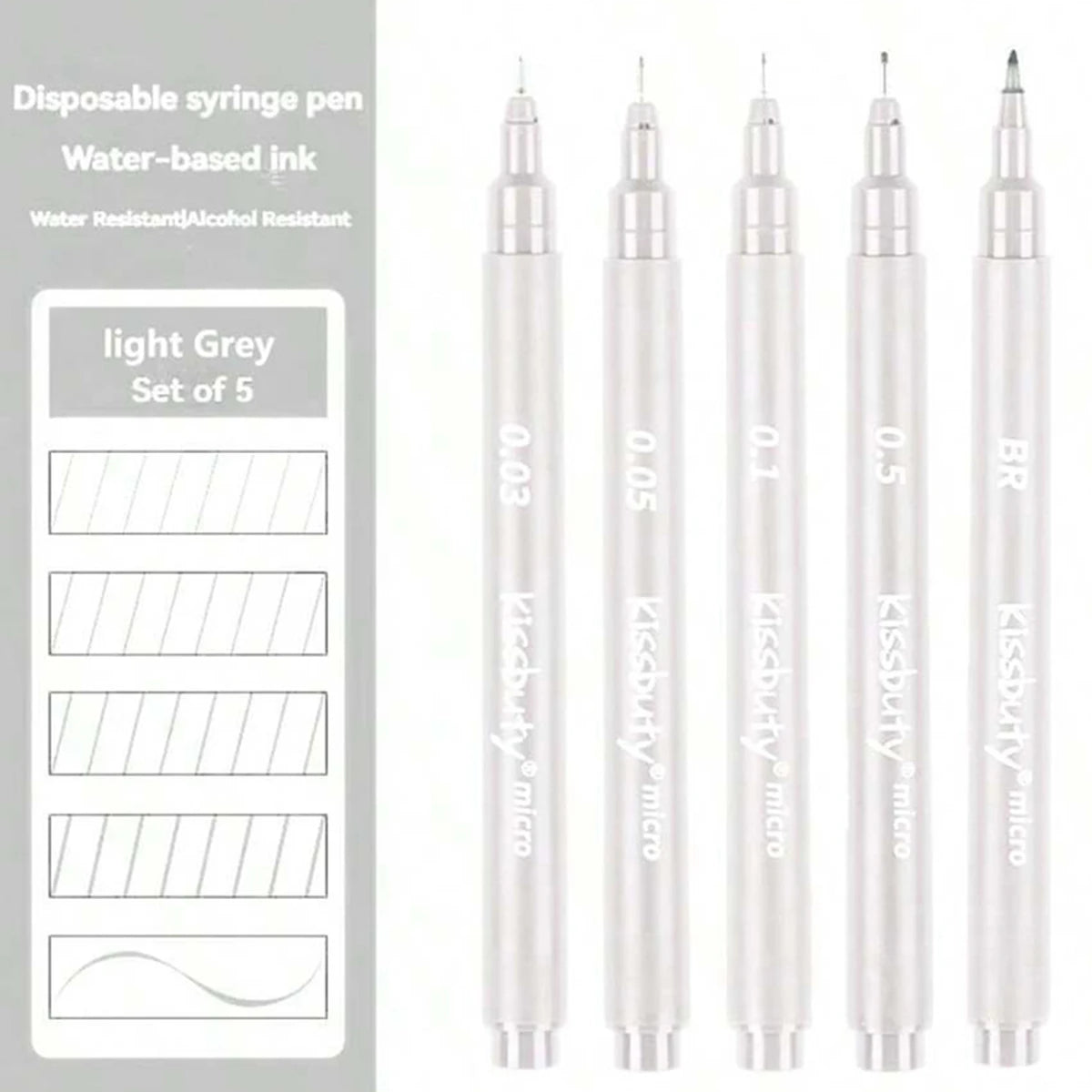 3/5PCS Multi-needle Fine Line Drawing Pen Set, Waterproof Quick-Dry Art Marker Pens for Sketching Cartoon & Drafting Design Qme 5pcs-Light gray