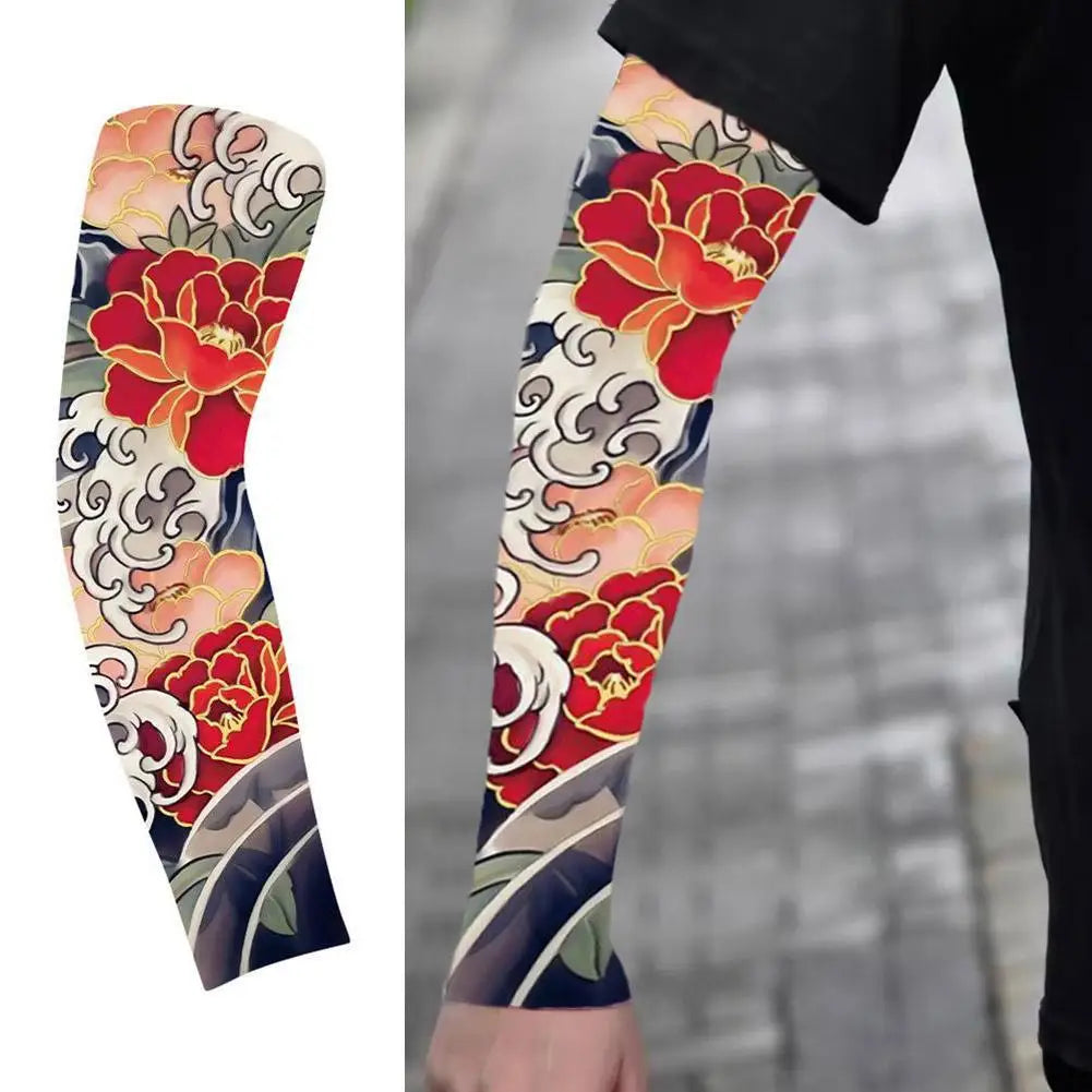 Summer Ice Silk Tattoo Sleeves Arts Temporary Fake Slip On Tattoo Arm Sleeves Sports Sunscreen Sleeves Cycling Driving Fishing Qme
