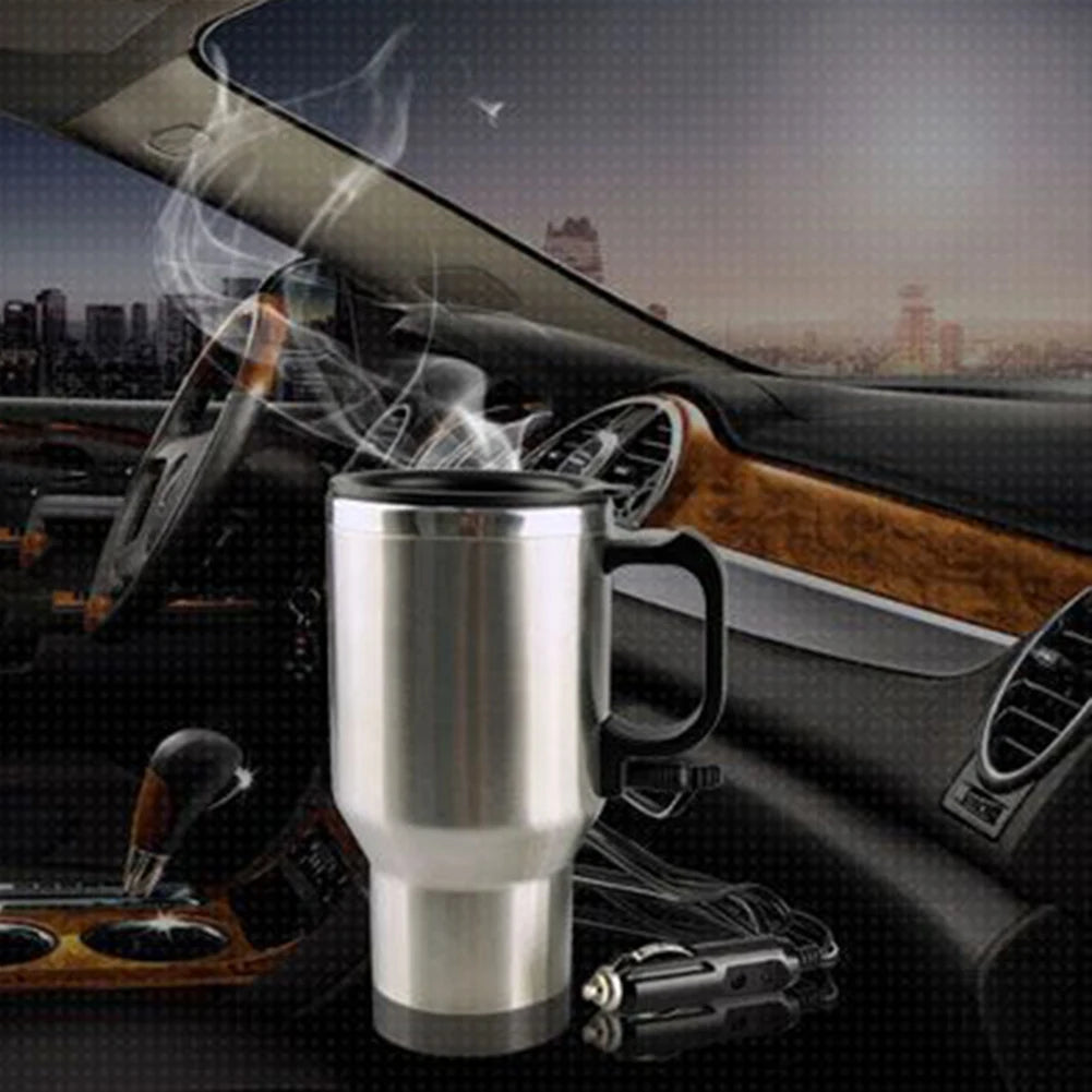 450ml Electric In-car Travel Heating Cup Stainless Steel Car Heated Mug 12V Heated Mug for Hot Water Tea Coffee Making Qme
