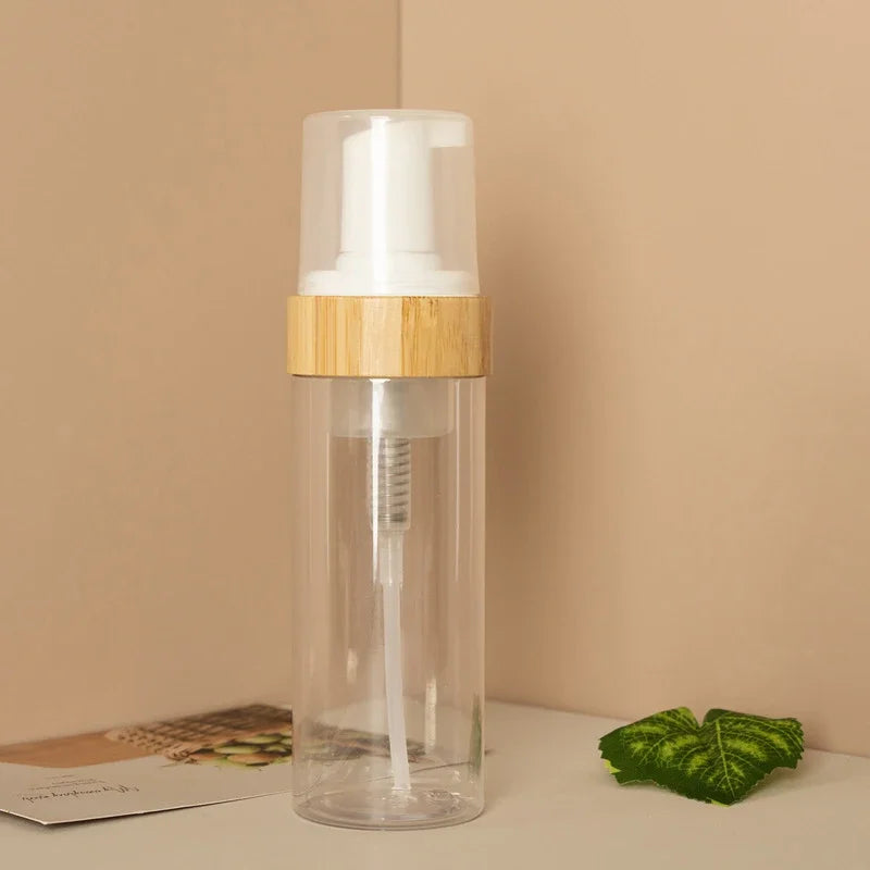 Travel Bamboo Foam Pump Bottle Empty Face Cleaner Cosmetic Shampoo Qme