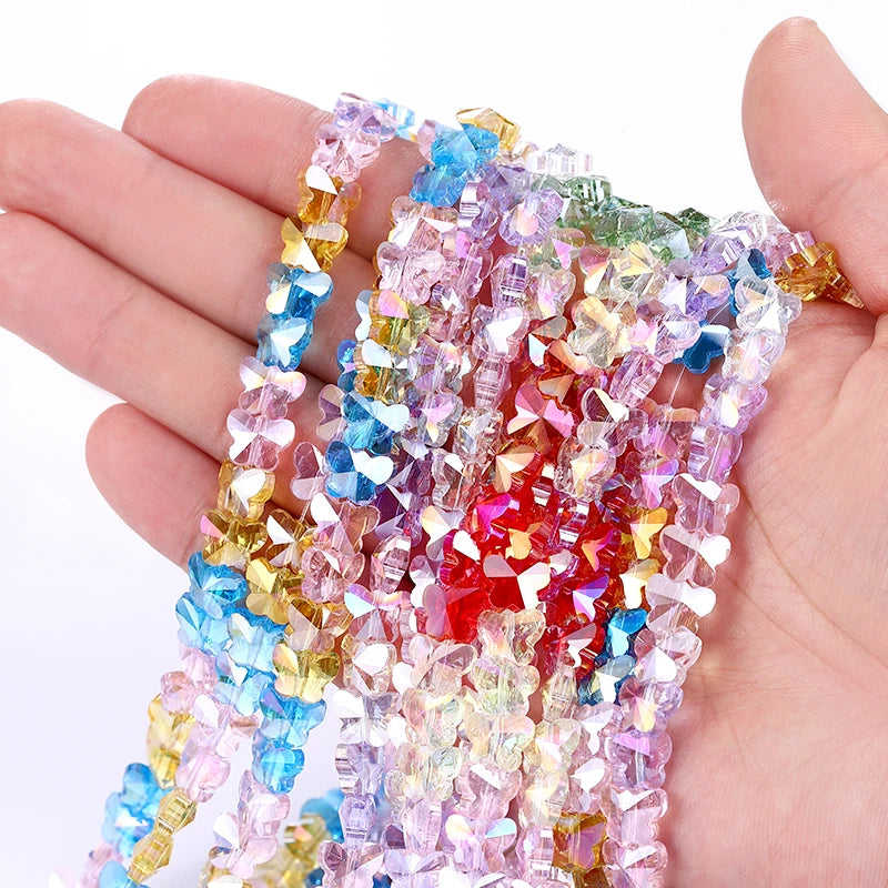 8*10mm Colorful Glass Butterfly Beads Crystal Insect Loose Beads for Bracelet Necklace Earring Jewelry Making Beading Projects Qme