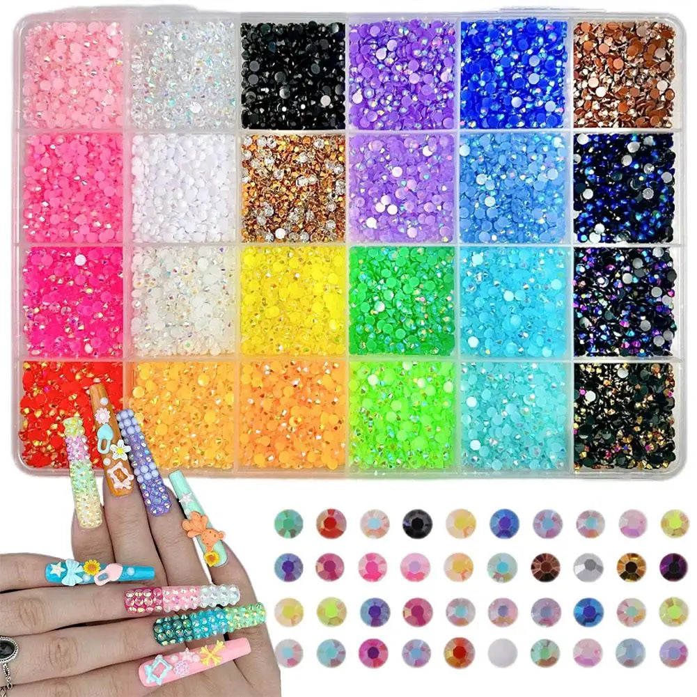 24 28 Girds Nail Charms Rhinestones Bedazzling 3D Nails Colorful Qme