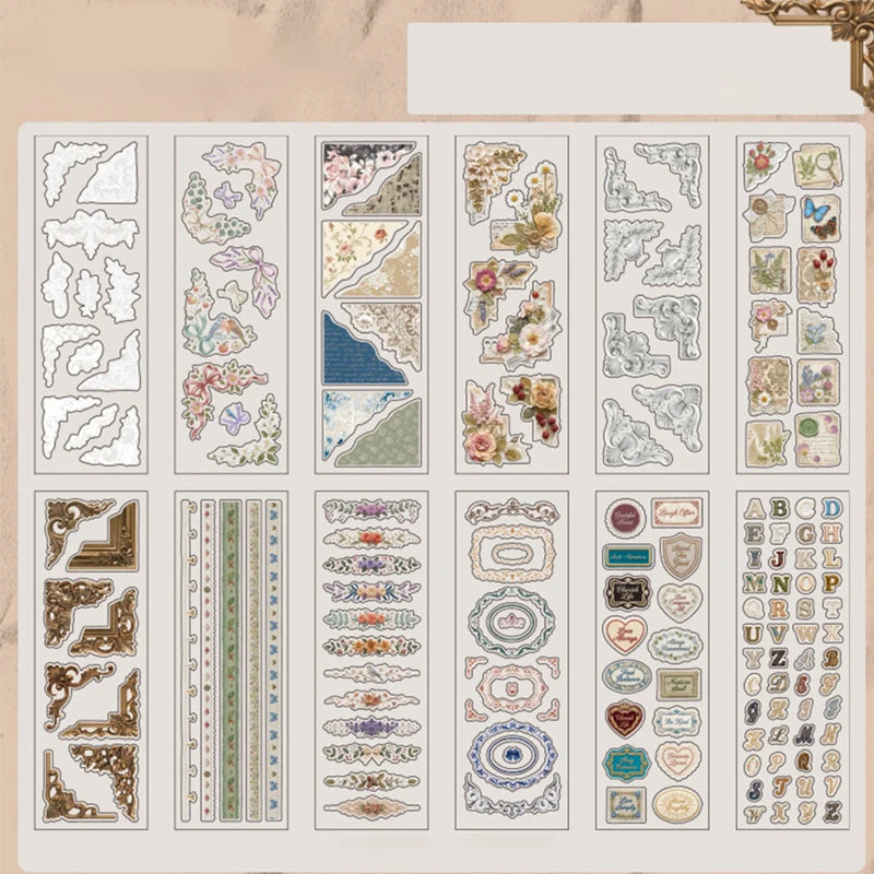 Vintage Border Decorative Sticker Book, Ideal for Journal Collage & Gift Wrapping Decoration, Great Present Choice Qme A