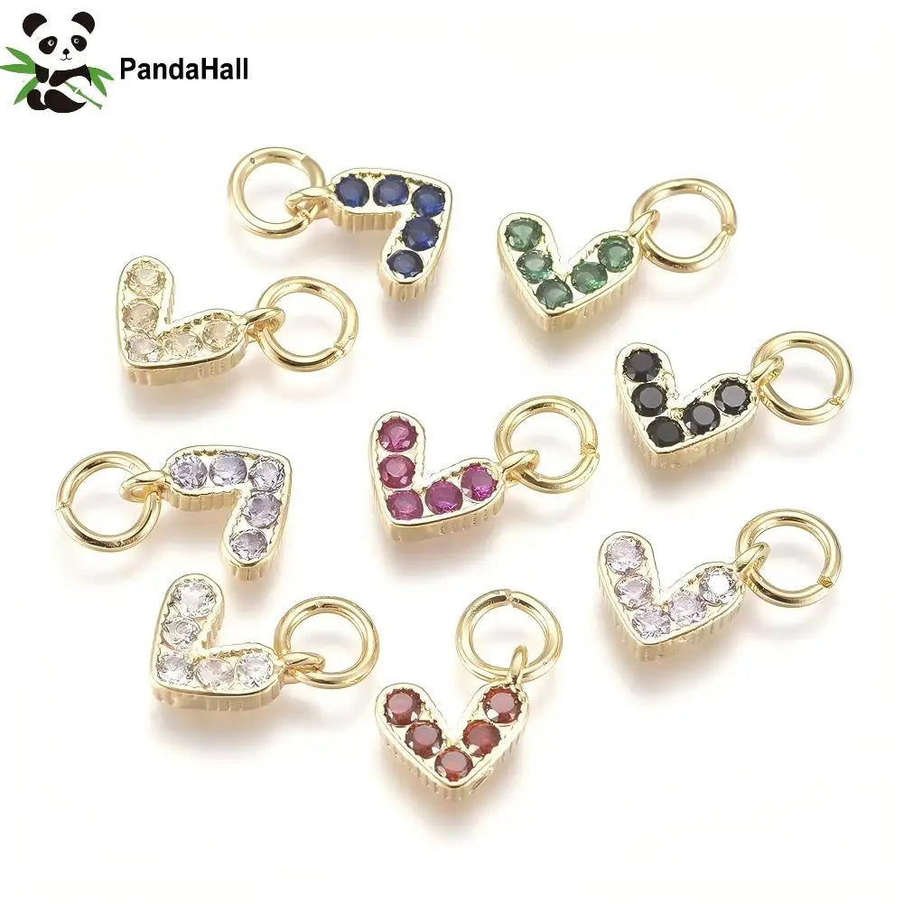PandaHall 20Pcs Heart Brass Micro Pave Cubic Zirconia Charms with Jump Ring for Jewelry Making DIY Earrings Necklace Accessories Qme