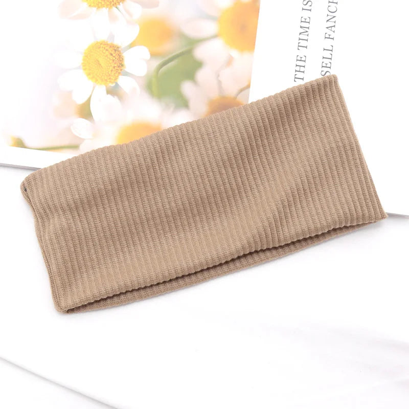 Elastic Solid Headbands Women Yoga Knitting Hairbands Wash Makeup Qme Champagne