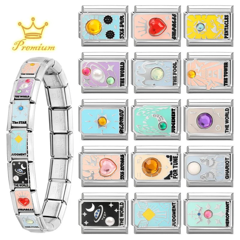 Premium 2026 New Women's Fashion Colorful Tarot Cards Italian Charm Beads Fit 9mm Bracelet Stainless Steel Making Jewelry Gift Qme