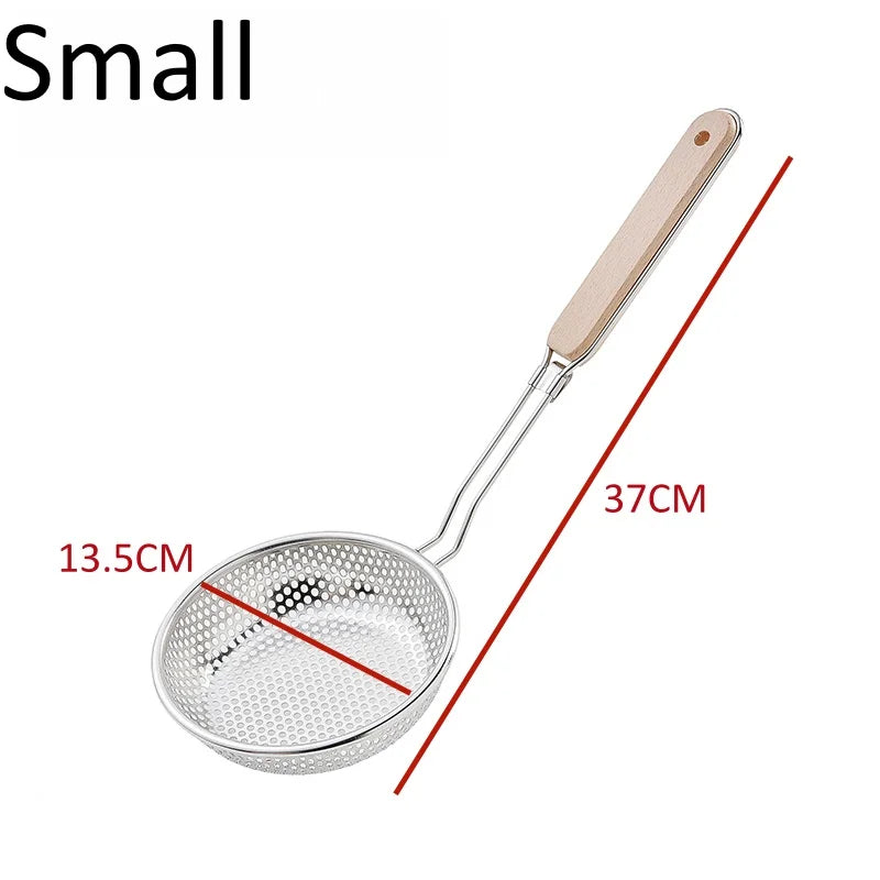 Stainless Steel Colander Fine Mesh Skimmer Spoon with Wooden Handle Used for Cooking Food Large Kitchen Frying Filter Qme small