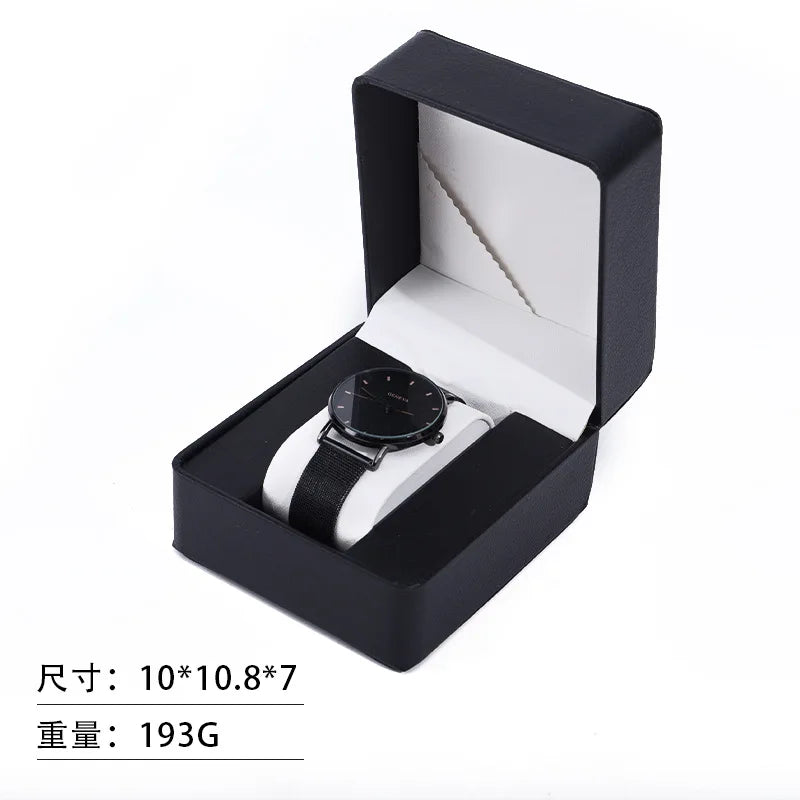 Single Watch Gift Box with Pillow Premium PU Leather Wristwatch Display Case Organizer and Watch Case for Gift Qme Blackone