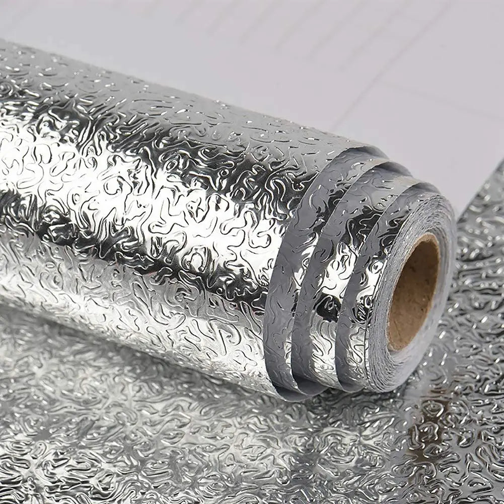 Gold Self Adhesive Wallpaper Metal Look Kitchen Oil Waterproof Qme Silver orange peel 10m x 55cm